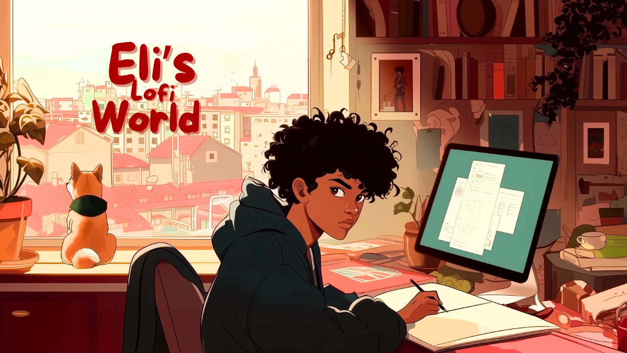 Eli’s Lofi World — an illustrator working beside a sunlit city window